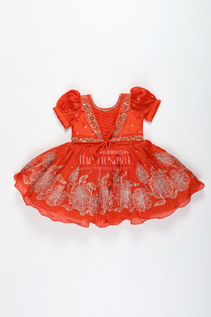 Baby Girl Red Silk Frock With Sparkling Stones For Parties And Family Functions