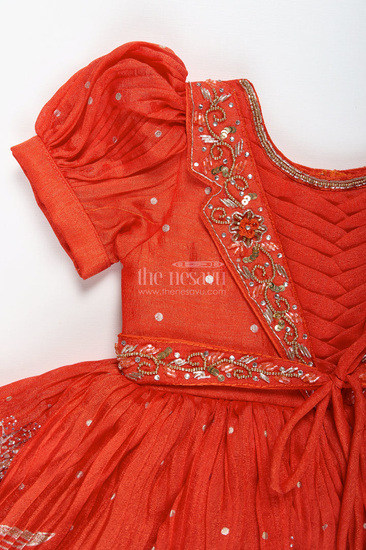 Baby Girl Red Silk Frock With Sparkling Stones For Parties And Family Functions