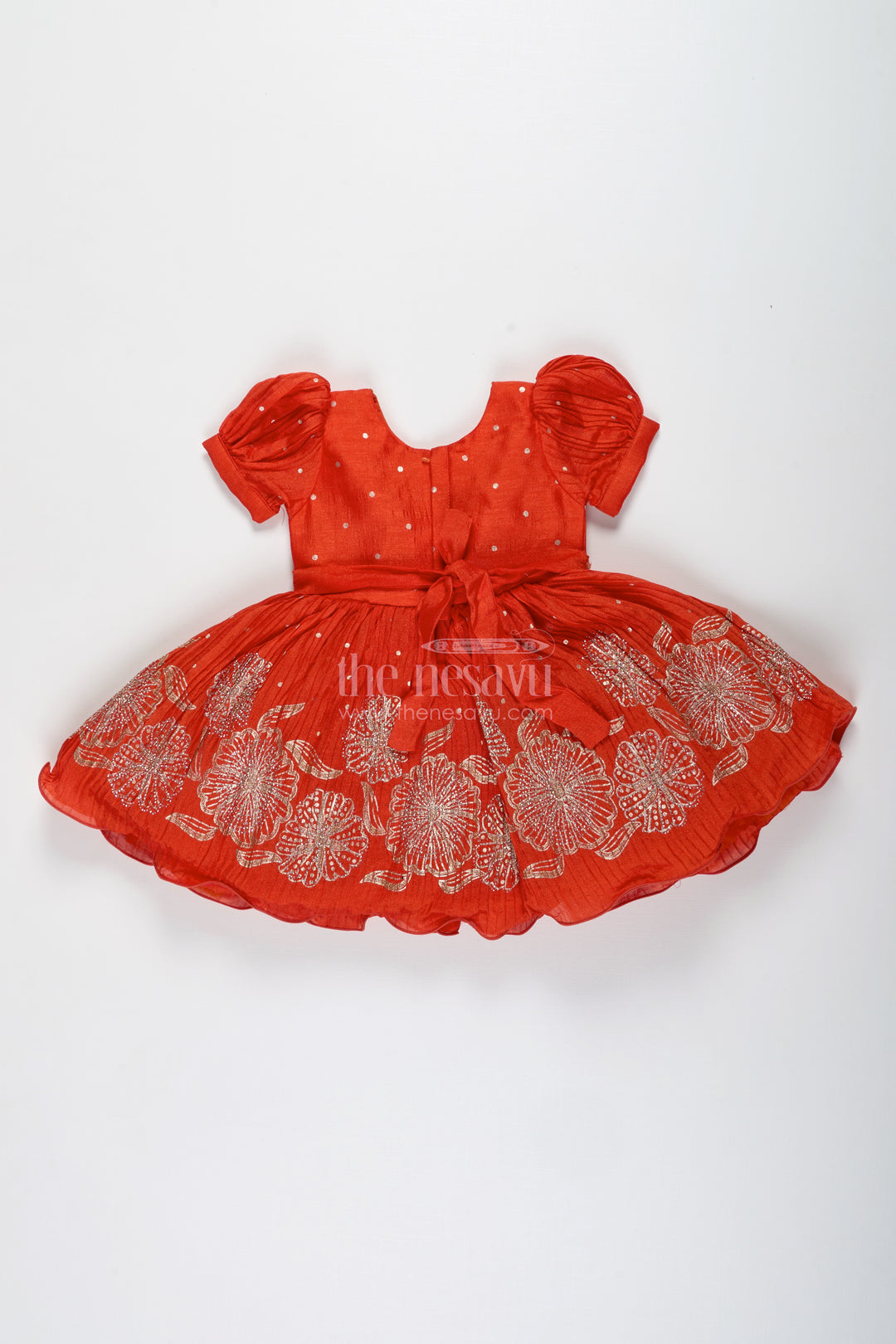 Baby Girl Red Silk Frock With Sparkling Stones For Parties And Family Functions