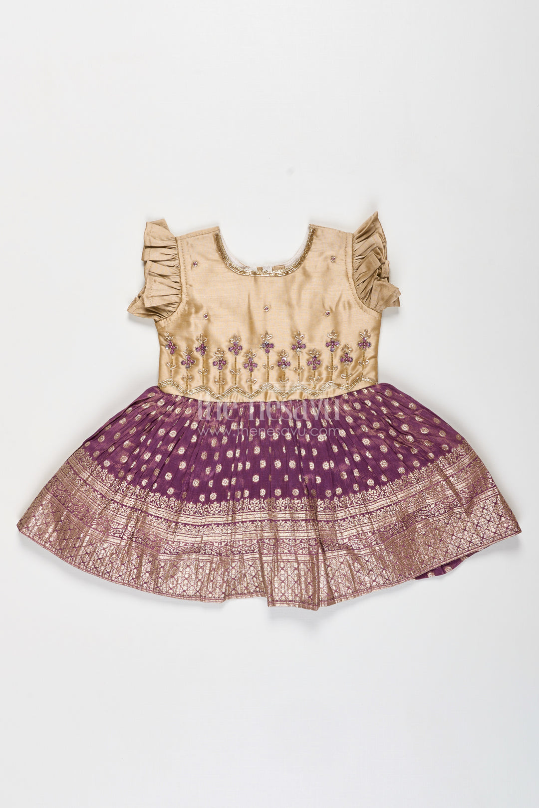 Baby Girls Purple Silk Blend Frock With Tissue Bottom