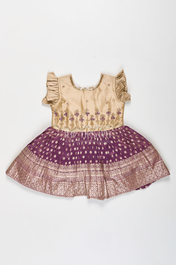 Baby Girls Purple Silk Blend Frock With Tissue Bottom