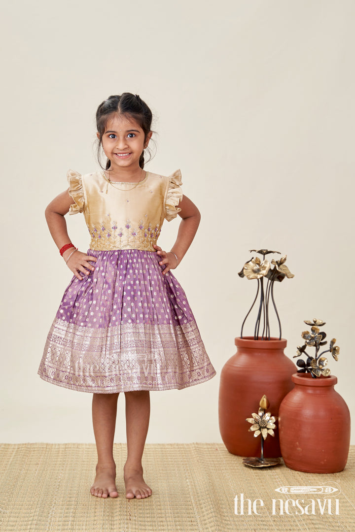 Baby Girls Purple Silk Blend Frock With Tissue Bottom
