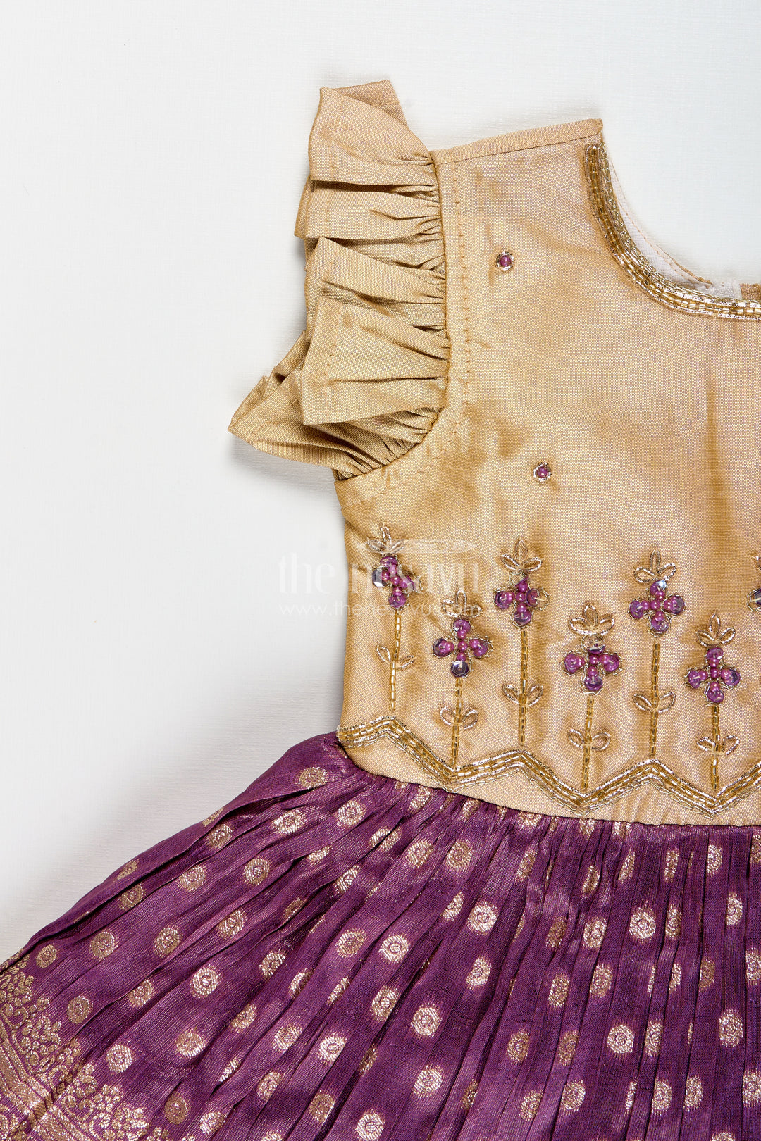 Baby Girls Purple Silk Blend Frock With Tissue Bottom