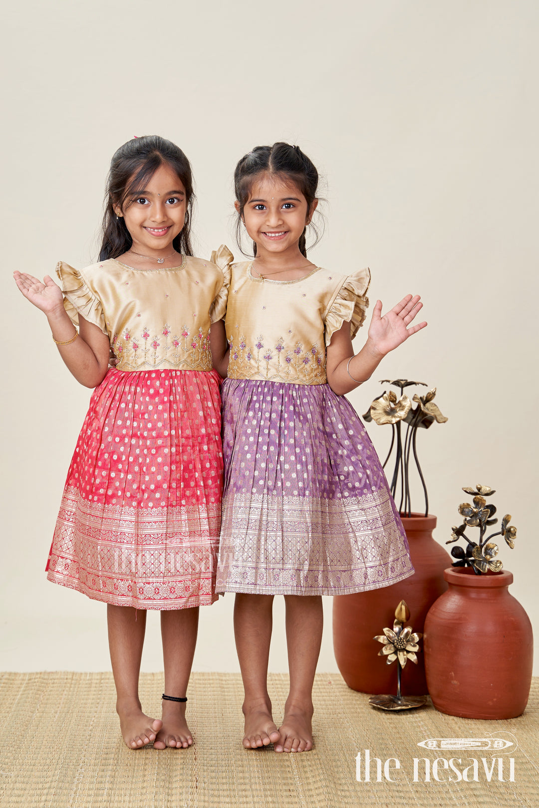 Baby Girls Purple Silk Blend Frock With Tissue Bottom