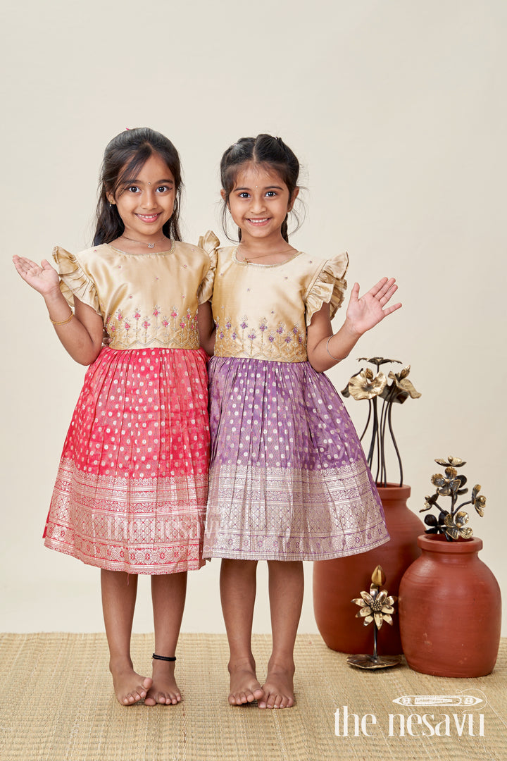 Baby Girls Purple Silk Blend Frock With Tissue Bottom