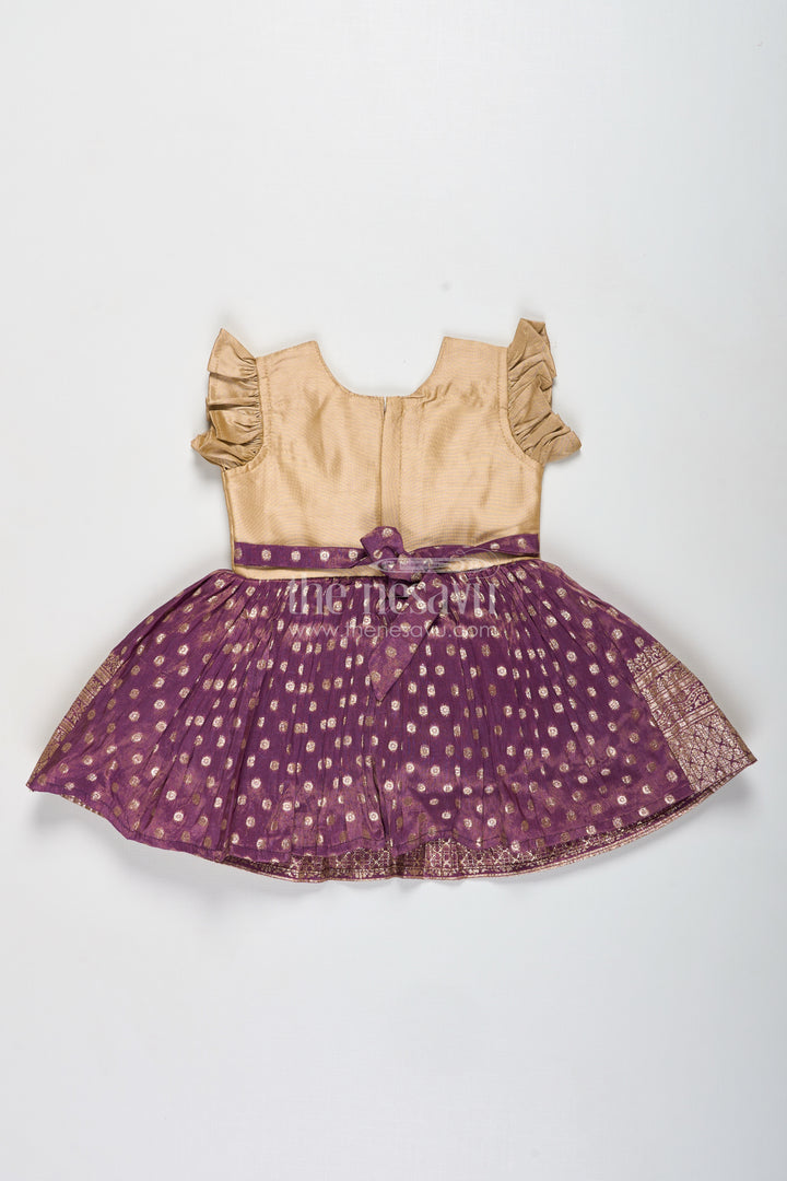 Baby Girls Purple Silk Blend Frock With Tissue Bottom