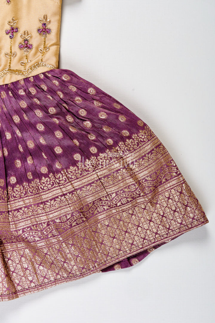 Baby Girls Purple Silk Blend Frock With Tissue Bottom