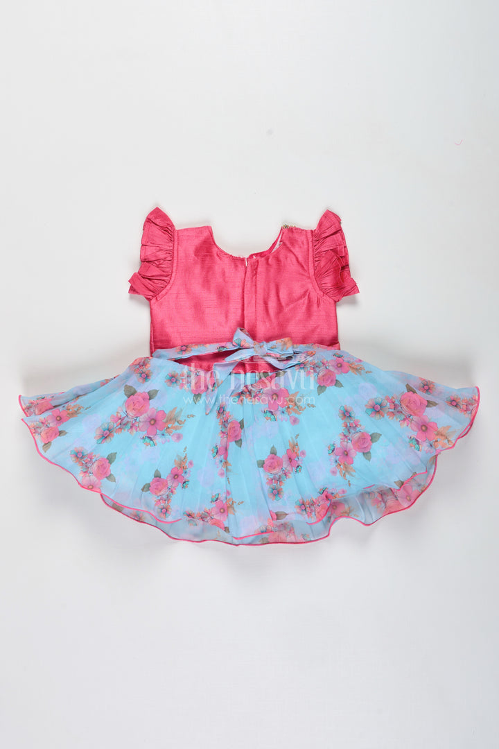 Girls Silk Frock With Floral Print And Festive Jacket For Weddings And Functions