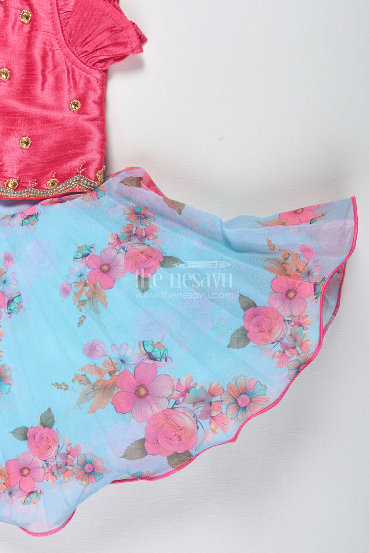 Girls Silk Frock With Floral Print And Festive Jacket For Weddings And Functions