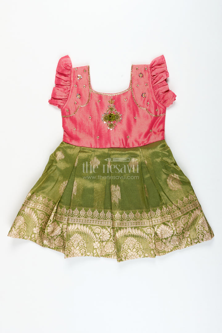 Baby girl silk frock with festive zari finish for birthdays and ethnic celebrations