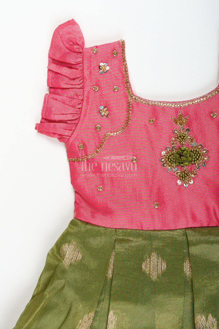 Baby girl silk frock with festive zari finish for birthdays and ethnic celebrations
