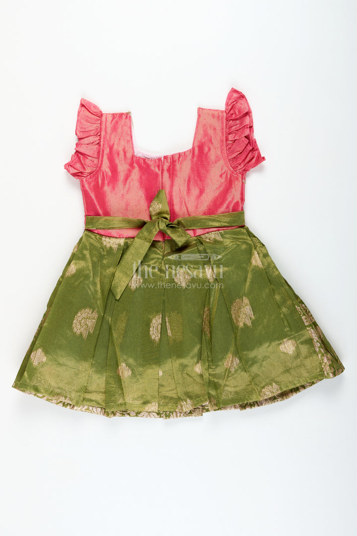 Baby girl silk frock with festive zari finish for birthdays and ethnic celebrations