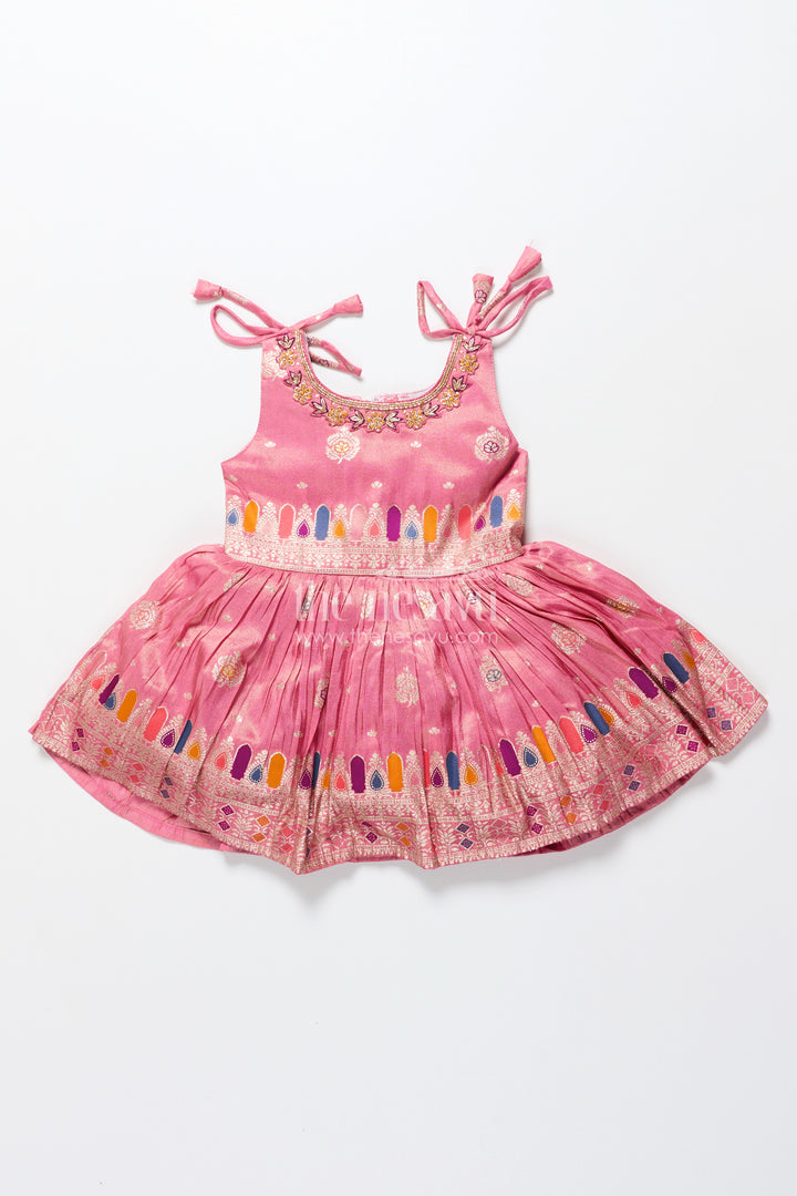 Tie-up silk frock for toddler girls with festive zari border for traditional functions