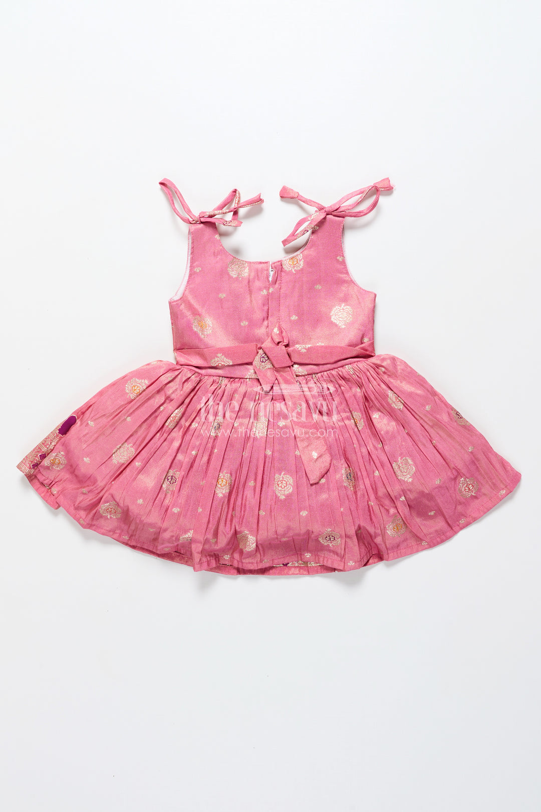Tie-up silk frock for toddler girls with festive zari border for traditional functions