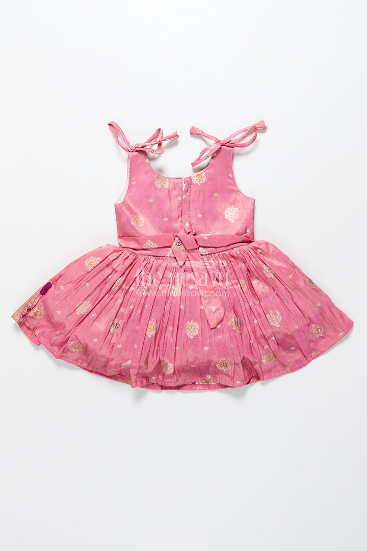 Tie-up silk frock for toddler girls with festive zari border for traditional functions
