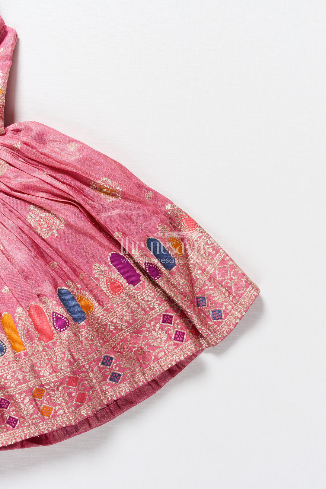 Tie-up silk frock for toddler girls with festive zari border for traditional functions