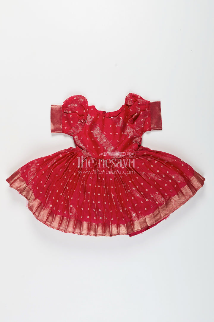 Baby girl party frock with jacquard border for festive celebrations