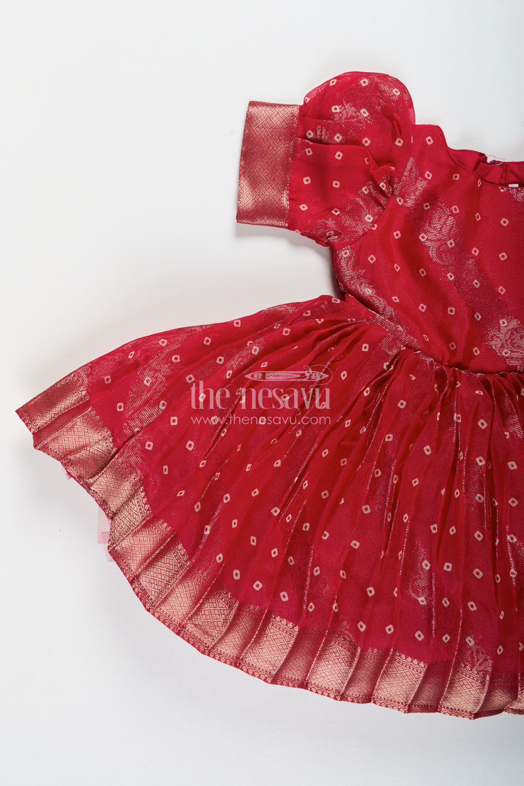 Baby girl party frock with jacquard border for festive celebrations