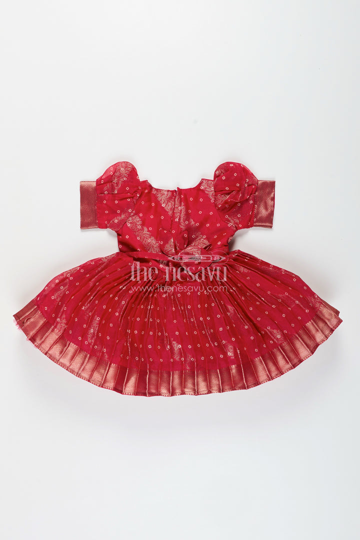Baby girl party frock with jacquard border for festive celebrations