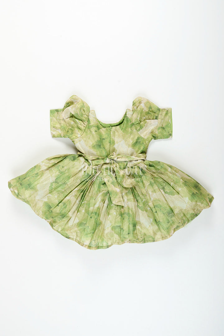 Girls green floral digital print fancy frock