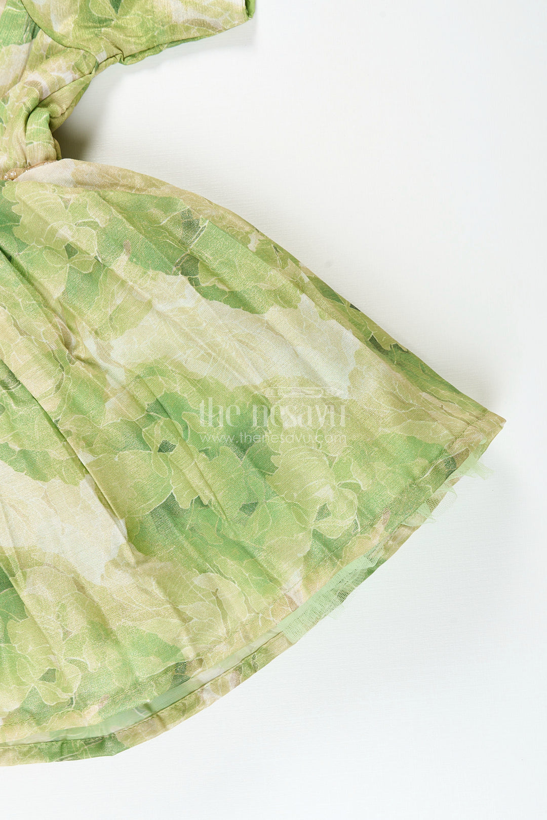Girls green floral digital print fancy frock