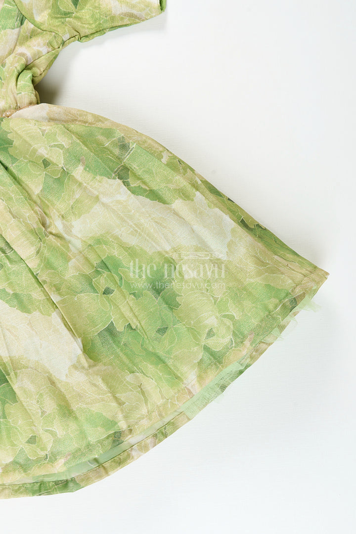 Girls green floral digital print fancy frock