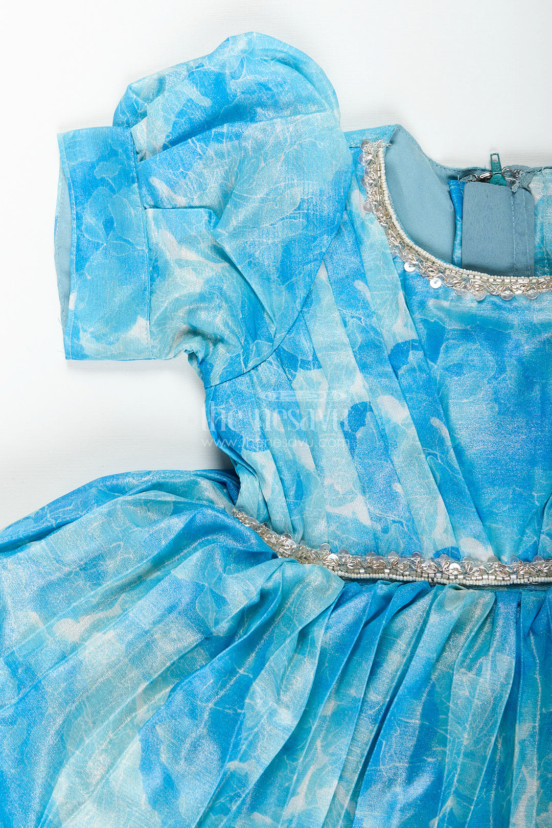 Girls blue floral digital print fancy frock