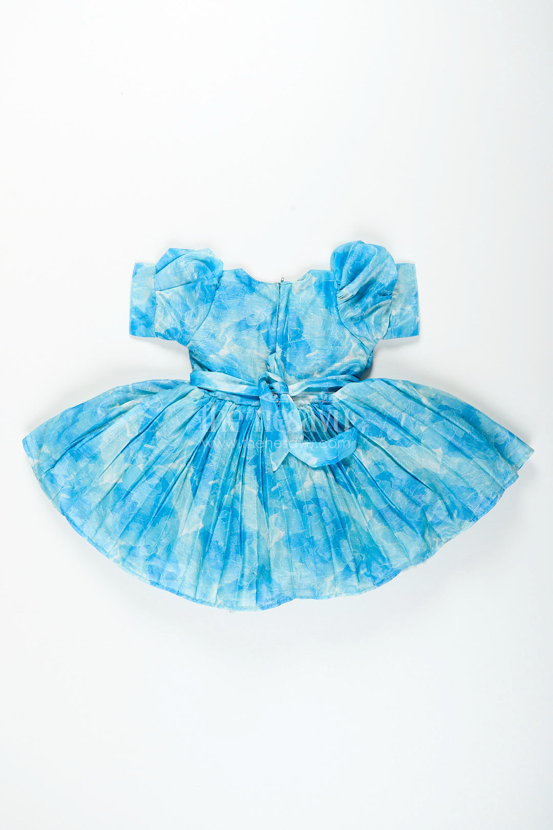 Girls blue floral digital print fancy frock