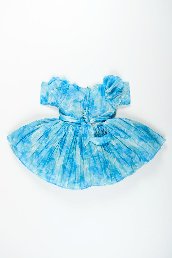 Girls blue floral digital print fancy frock