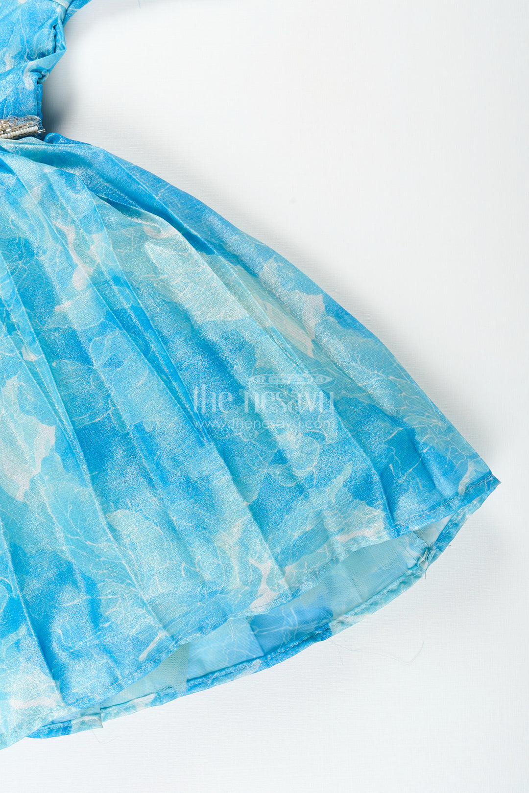 Girls blue floral digital print fancy frock