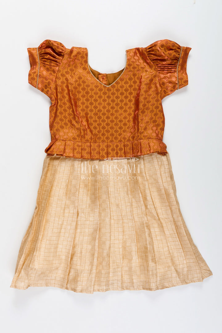 Semi Banarasi silk frock for toddler girls with flared tissue bottom