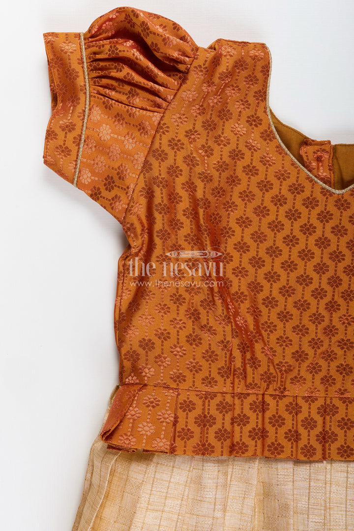 Semi Banarasi silk frock for toddler girls with flared tissue bottom