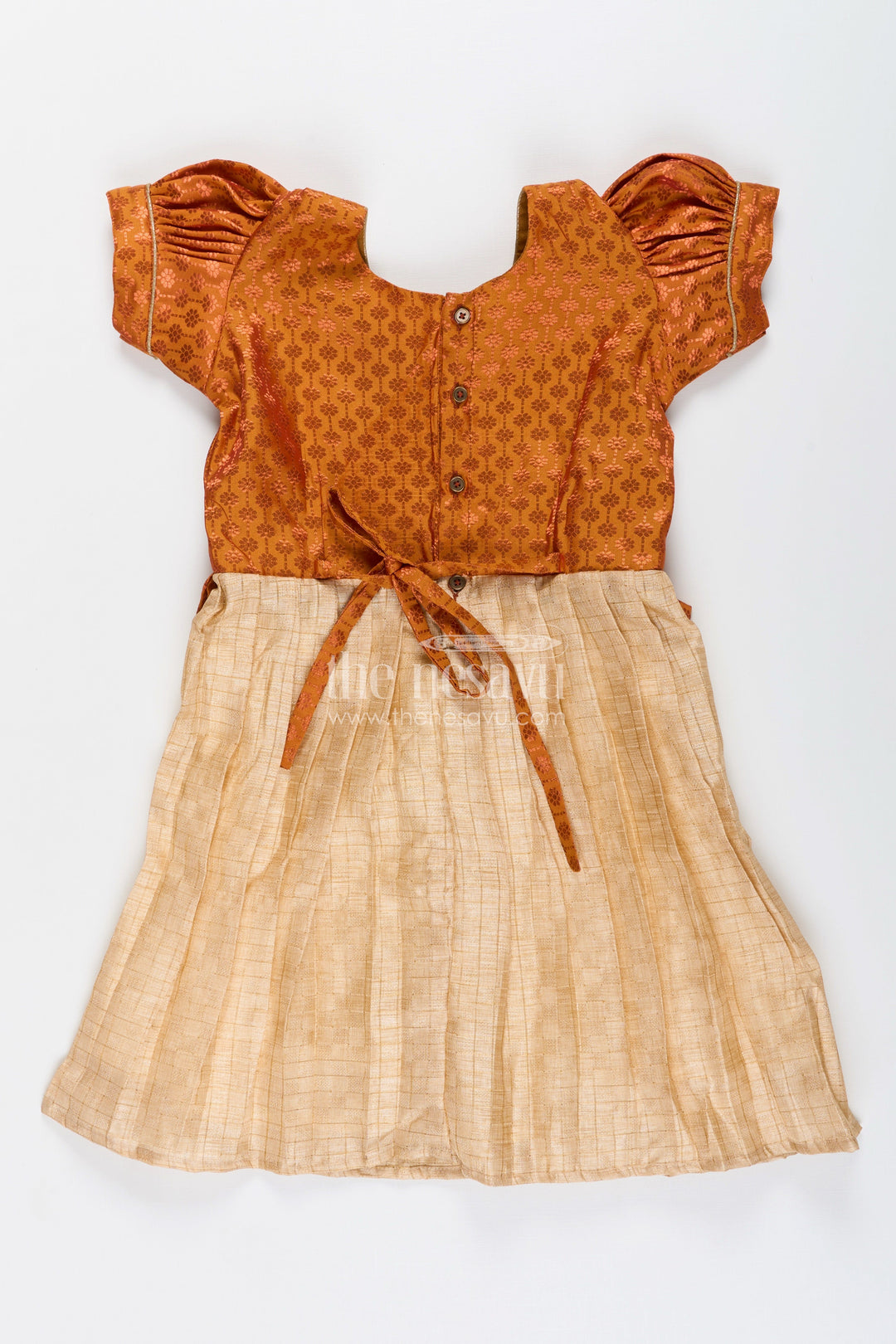 Semi Banarasi silk frock for toddler girls with flared tissue bottom