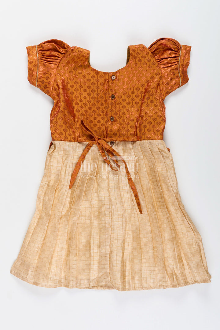 Semi Banarasi silk frock for toddler girls with flared tissue bottom