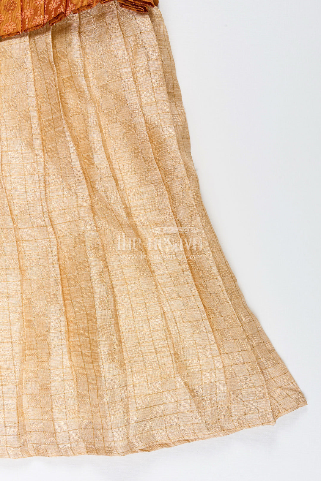 Semi Banarasi silk frock for toddler girls with flared tissue bottom
