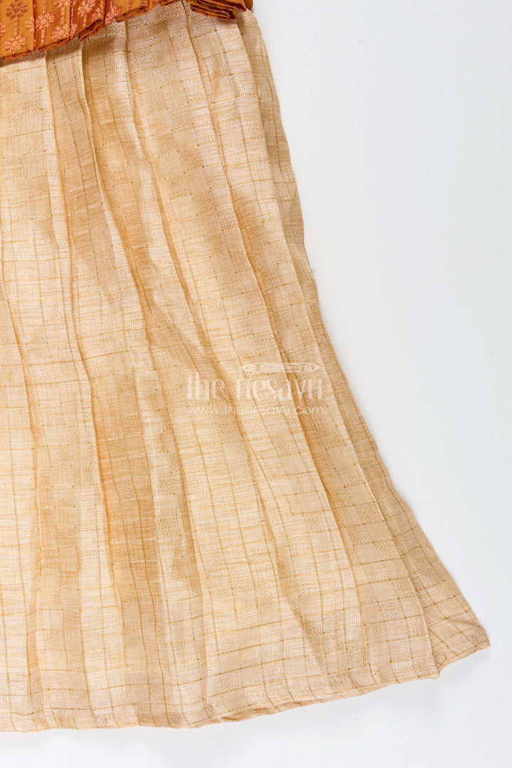 Semi Banarasi silk frock for toddler girls with flared tissue bottom