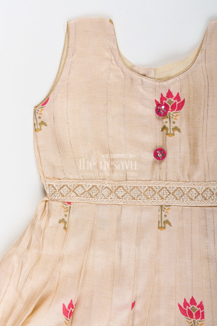 Semi banarasi silk frock for baby girls with zari border – ideal for traditional wear