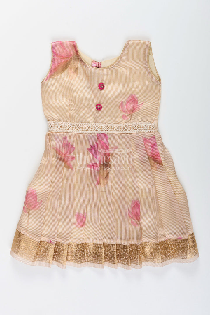 Cream kora tissue silk frock for baby girls – floral digital print design