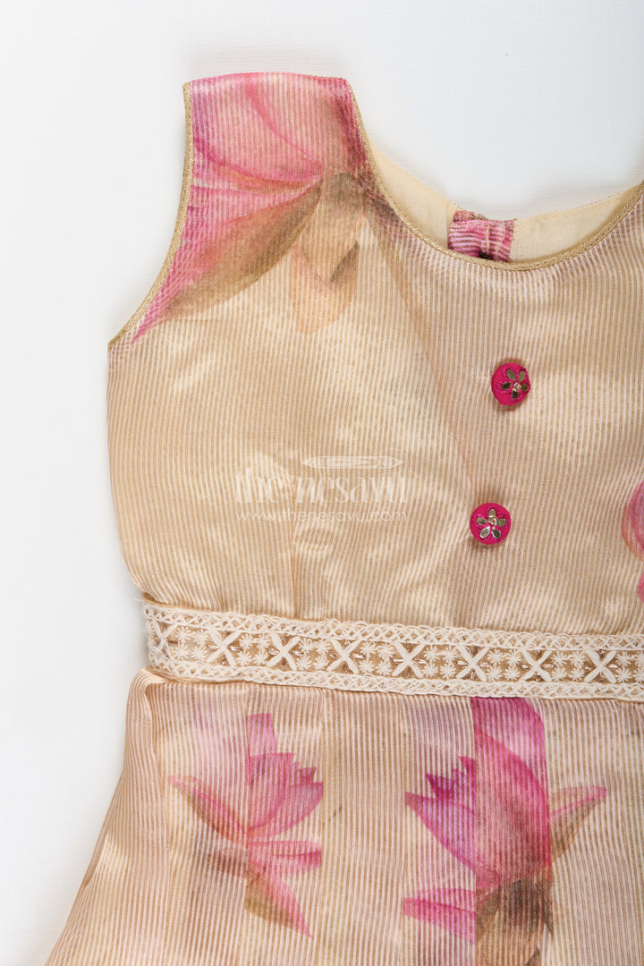 Cream kora tissue silk frock for baby girls – floral digital print design