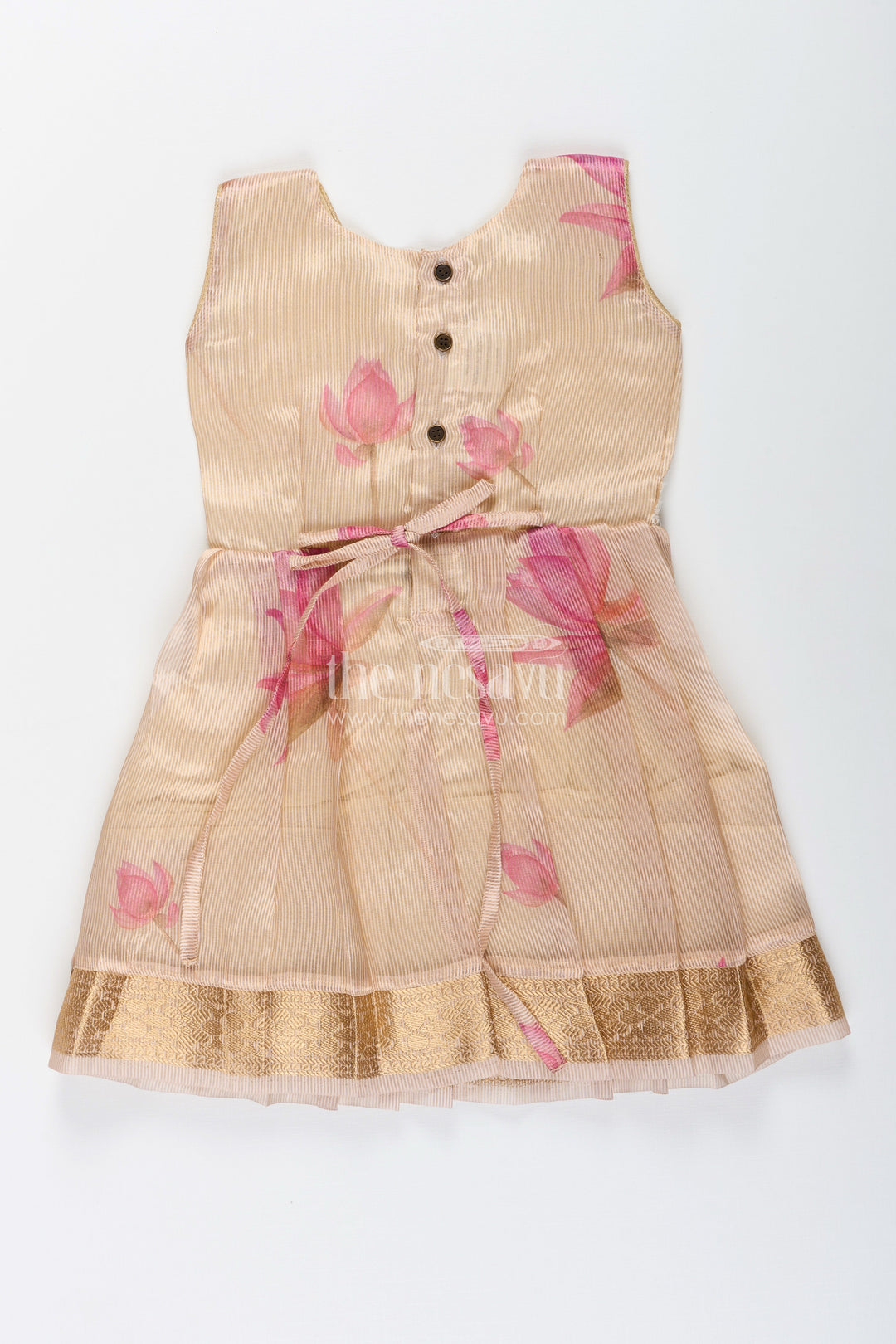 Cream kora tissue silk frock for baby girls – floral digital print design