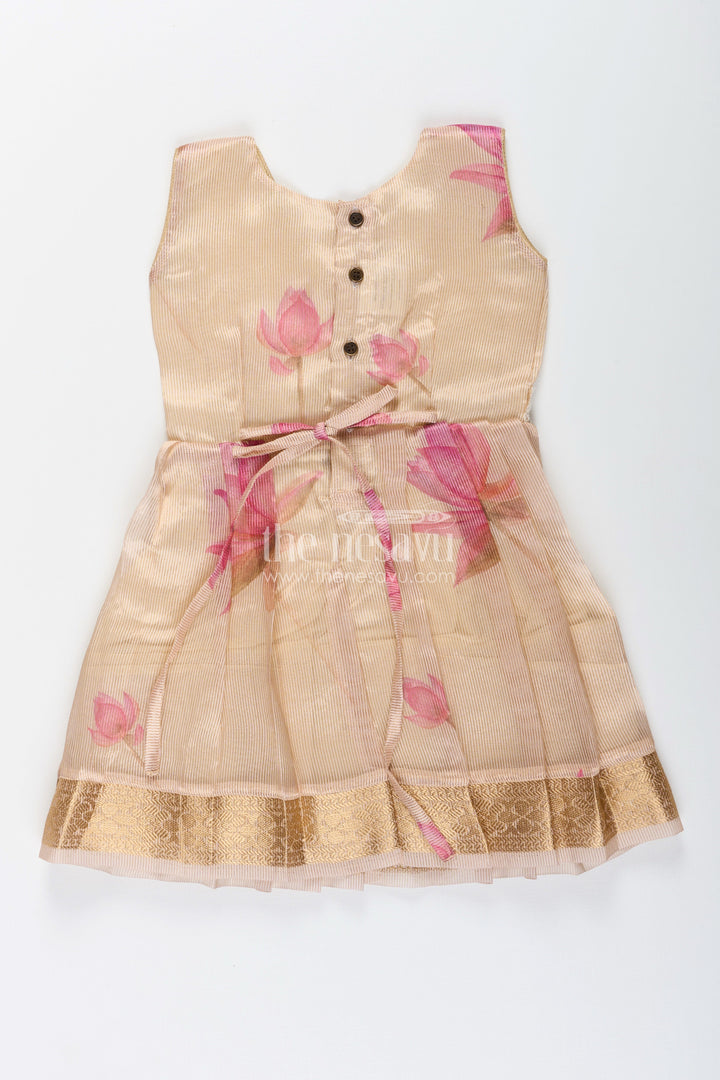 Cream kora tissue silk frock for baby girls – floral digital print design