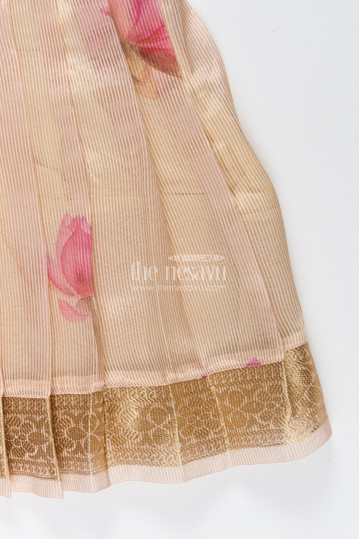 Cream kora tissue silk frock for baby girls – floral digital print design