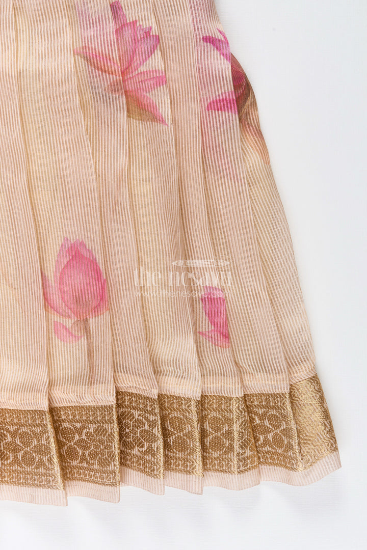 Baby girl’s silk frock in cream kora tissue – classic ethnic styling