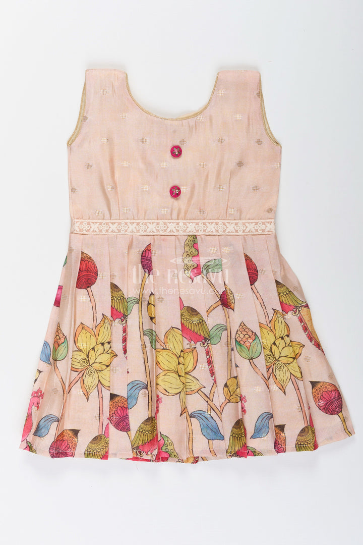 Toddler girl semi silk frock with lotus print for weddings and functions