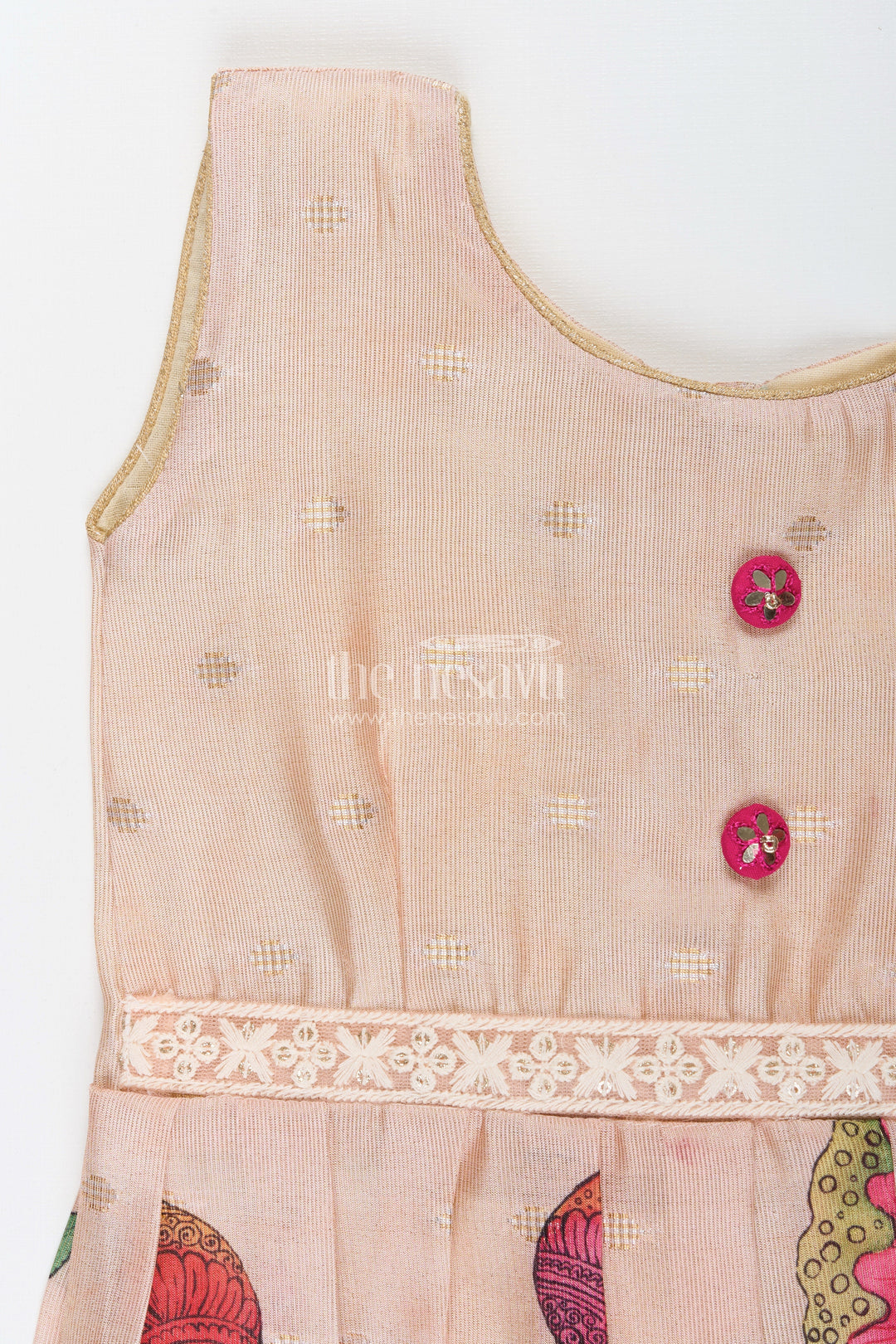 Toddler girl semi silk frock with lotus print for weddings and functions