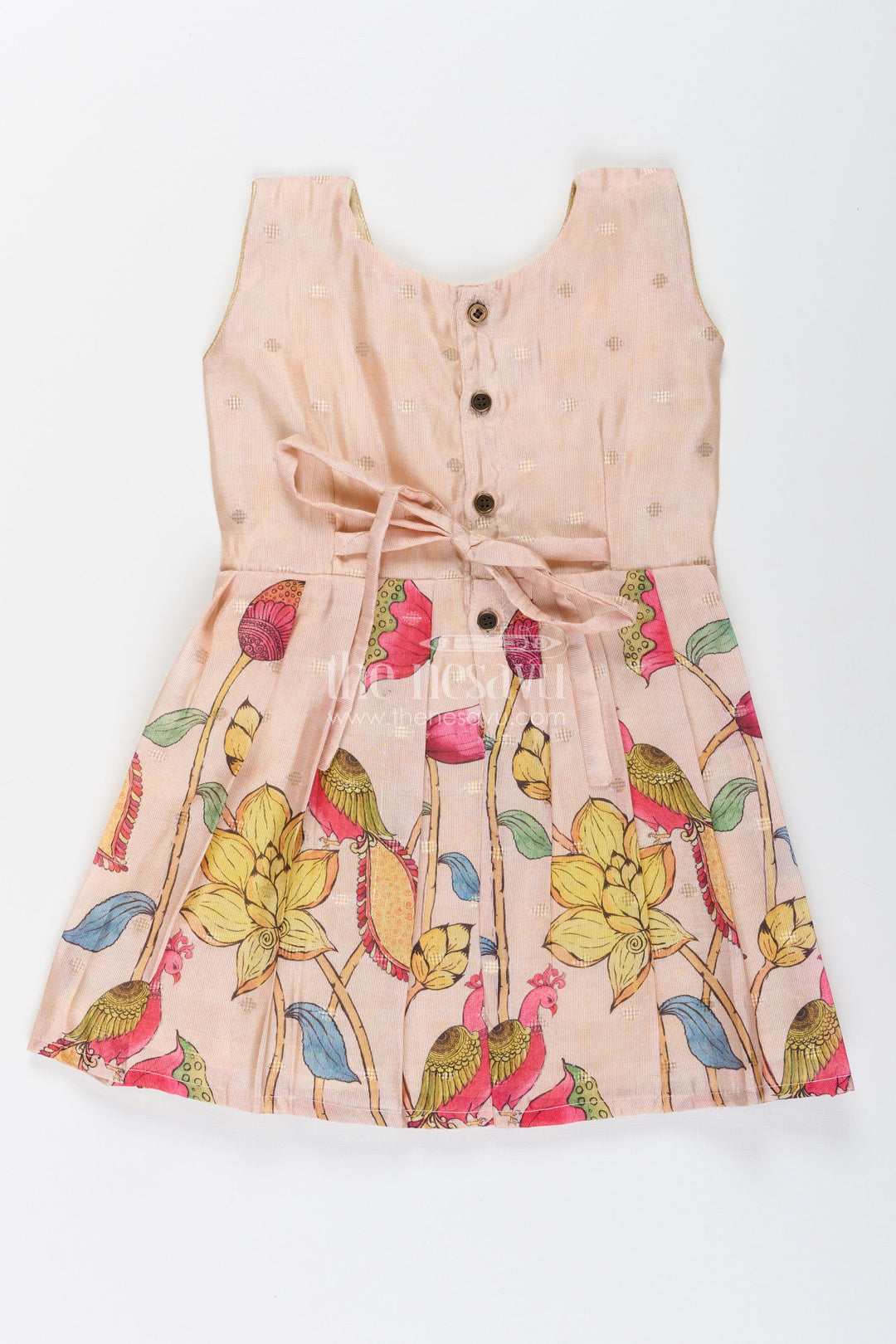 Toddler girl semi silk frock with lotus print for weddings and functions