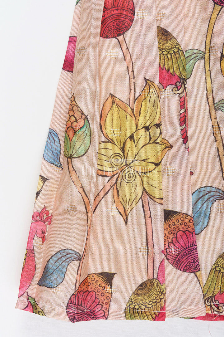 Toddler girl semi silk frock with lotus print for weddings and functions
