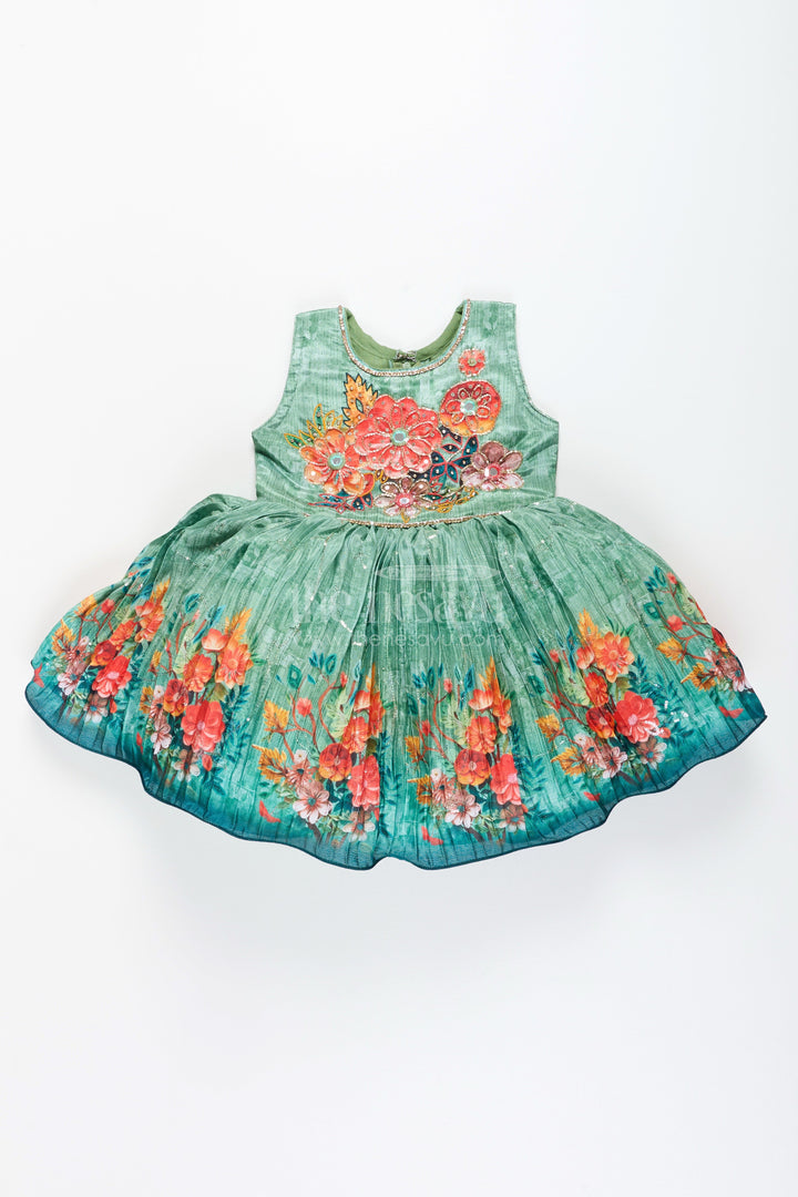 Baby girl silk frock with floral embroidery for weddings and poojas