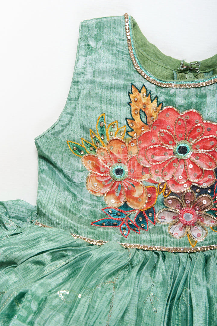 Baby girl silk frock with floral embroidery for weddings and poojas