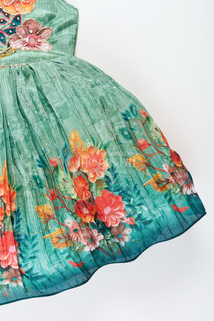 Baby girl silk frock with floral embroidery for weddings and poojas